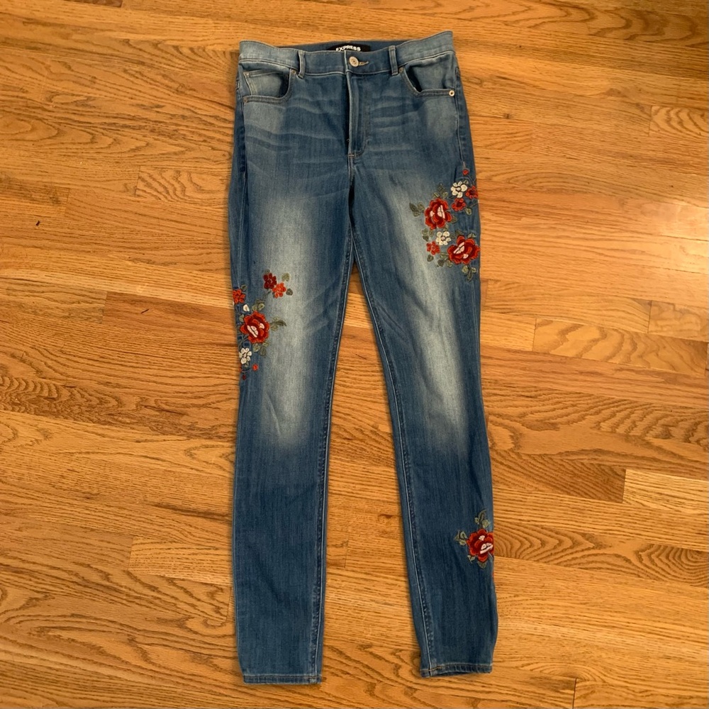 Express Floral Embroidered Jeans - Women’s Size 6 Long, Boho Style Denim